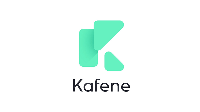 Logo of Kafene featuring a stylized letter "K" composed of geometric shapes in shades of teal, accompanied by the word "Kafene" in a modern sans-serif font below.